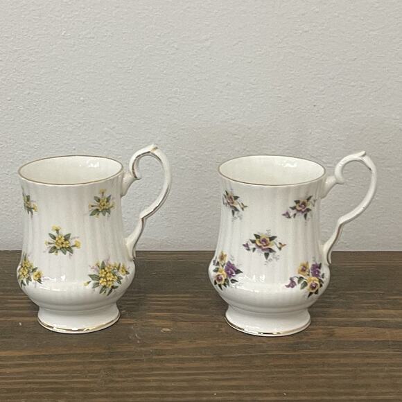 Windsor Other - Royal Windsor Bone China Mugs Yellow Mimosa & Purple Floral Gold Rim England 2